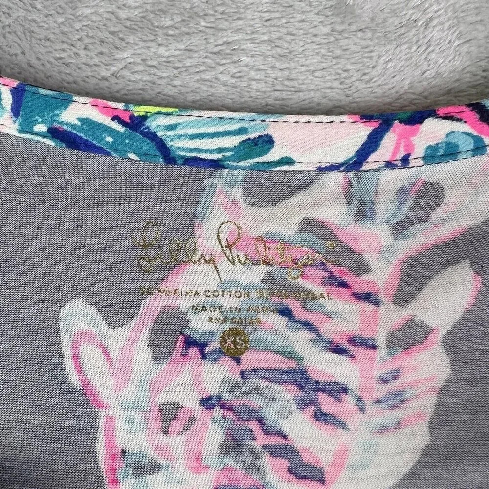 Lilly Pulitzer Top Blouse Size XS Blue Pink Long Sleeve Beach Tropical Fish - Picture 6 of 14